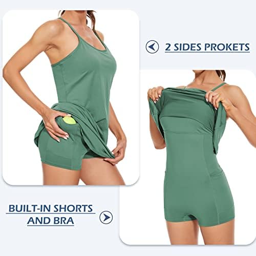 Vestido de tênis para mulheres vestidos de treino com shorts embutidos e vestido de golfe atlético sem mangas de sutiã