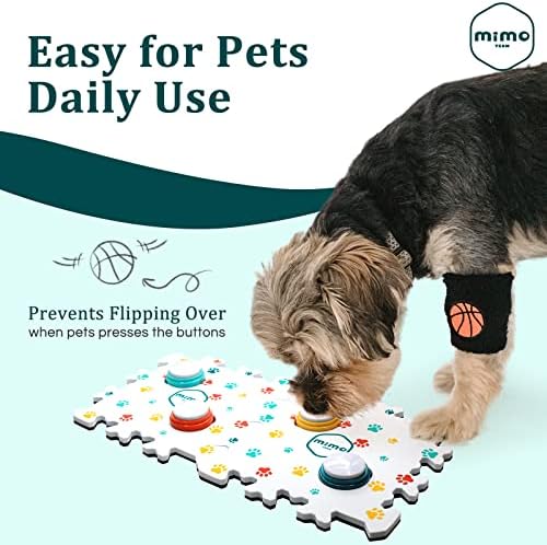 Botões de cachorro Mimoteam para comunicação com 4 botões graváveis, 2 almofadas não deslizantes, 32 stickrs, guia de treinamento para