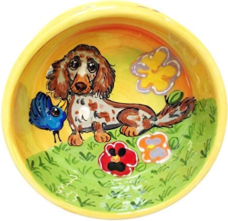 Dog Bowl, Dachshund Dog Bowl de 8 para comida ou água. Personalizada sem acusação. Assinado pelo artista, Debby Carman.