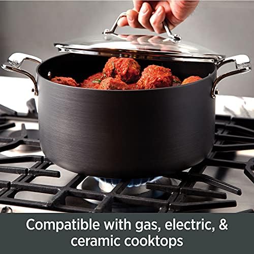 All-Clad Essentials Unftick Hard Anodized Fry & Molho Pan com tampa, 8,5 polegadas e 2,5 quart, preto