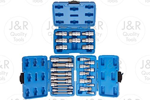 J&R Quality Tools 28pc Hex & xzn 12 pontos mm Triple Square Spline Bit Socket Set Avero Prova Bit