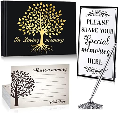 Livro de visitas fúnebres para o livro Memorial Service Celebration of Life Guest Book 100 peças Cards de oração de dupla face Pen Silver Signature With Stand e Memory Memory Sign Favores Funeral