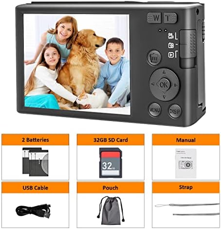 Câmera digital Toiauaha 4K, ponto de 48MP e câmera de gravação para crianças, adolescentes, iniciantes, 16x Zoom digital, câmera