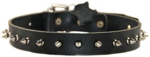 Dean e Tyler Spiked Punch, colar de cachorro de couro com picos de níquel sólidos-preto-tamanho 28 polegadas por 1-1/4