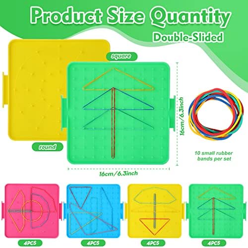 Teling 16 pacote de 16 polegadas de 6,3 polegadas de dupla face manipulativas de matemática geoboards de plástico com