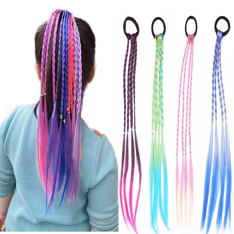 Braid Twist Twist Braid, 4 PCs Extensões de cabelo infantis para meninas peças de cabelo coloridas Cabelo de cabelo com gravata Banda