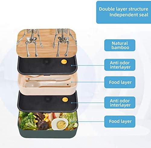 Caixa de bento de almoço de esqueleto humano com alça ajustável atualizada, recipiente de alimentos à prova de vazamento