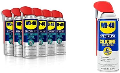 Spray de graxa de lítio branco especialista em WD-40 com sprays de palha inteligentes 2 maneiras, 10 onças [6-Pack] e lubrificante