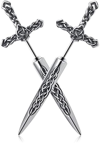 Kirtijw Aço inoxidável Brincos de espada de aço inoxidável para homens Brincos de espada punk gótica Jóias