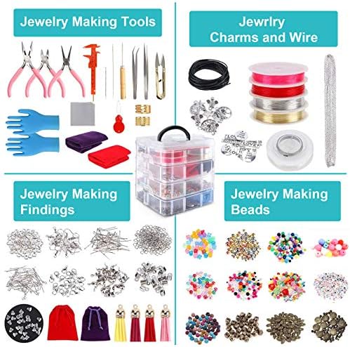 Kit de jóias, 2062 PCs DIY Fazendo suprimentos para pulseira, colar, brincos, ótimo presente para meninas e adultos com