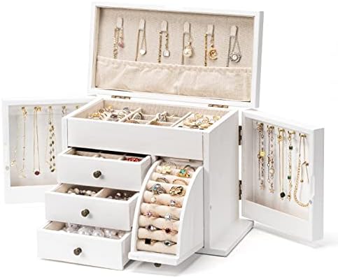 Organizador da caixa de jóias Poyilooo, caixas de jóias de madeira maciça para mulheres para armazenamento e exibição Brincheta de brinco de anel