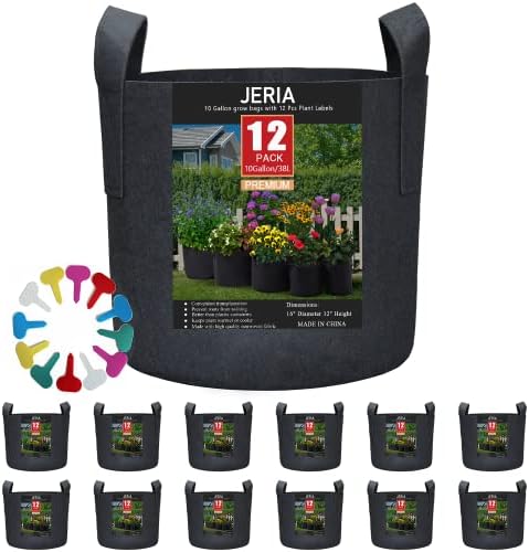 Jeria, 12 galões, sacos de cultivo de vegetais/flores/plantas, panelas de tecido com alças, vêm com 12 pcs de rótulos de planta