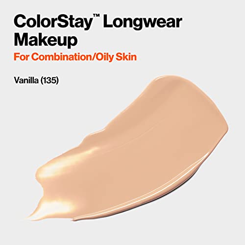 Fundação líquida de Revlon, maquiagem de face colorstay para combinação e pele oleosa, SPF 15, cobertura média cheia com acabamento fosco, baunilha, 1,0 oz