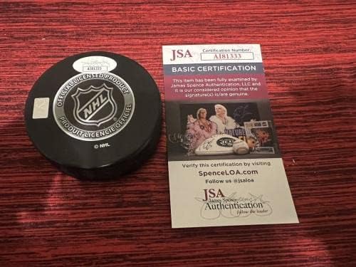 Logan Thompson assinou 2023 NHL All Star Game Hockey Puck Las Vegas Knight JSA 5 - Pucks de NHL autografados