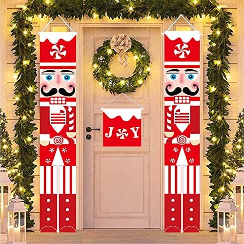 Decorações de Natal da bandeira de placas de letreiro, nutcacker, natal, sinais de varanda de nutas penduradas de natal decoração de noz -racha de porta -malas Bandeira de bandeira da varanda para a porta da frente decoração de casa externa interior