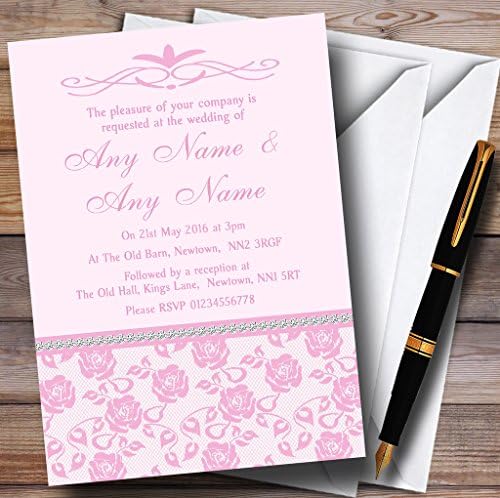 Baby rosa rosa rosa diamante convites de casamento personalizados