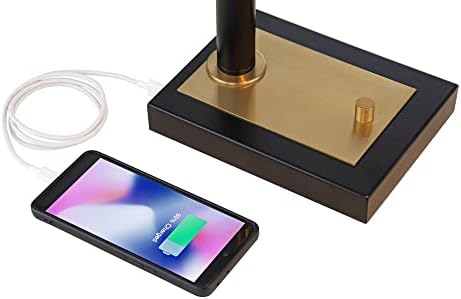 Possini Euro Design POSTINI EURO MELROSE Lâmpada de mesa com portas USB dupla em ouro quente com preto