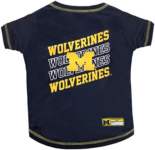 Animais de estimação Pets NCAA Michigan Wolverines Camiseta gráfica, camisa de cachorro esportivo licenciado com nome de equipe e logotipo, camisa de cachorro legal, tamanho pequeno