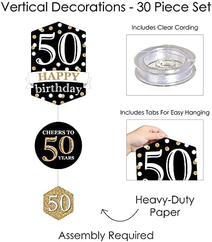 Grande ponto de felicidade adulto 50º aniversário - ouro - festa de aniversário pendurando decorações verticais e redemoinhos