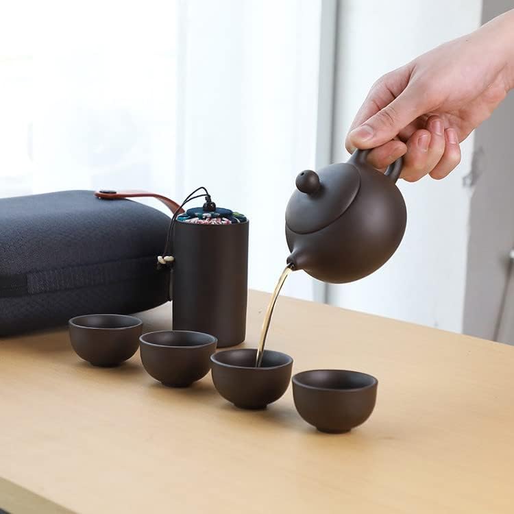 Conjunto de chá chinês de cerâmica portátil - 4 xícaras de chá, caddy de chá, bule de chá e armazenamento seguro - perfeito para