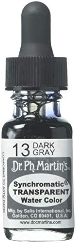Dr. Ph. Martin Syncromatic Transparent Water Color Watercolor Bottle, 0,5 oz, cinza escuro, 1 garrafa
