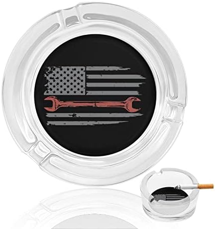 Mecânico vintage dos EUA bandeira de vidro de vidro redondo cigarros de capa de bandeja de cinzas para decoração