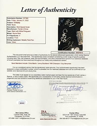 Coldplay Full Band assinou autógrafo em tamanho grande Stratocaster GUITAR ELECTRIC WC/ James Spence JSA Carta de