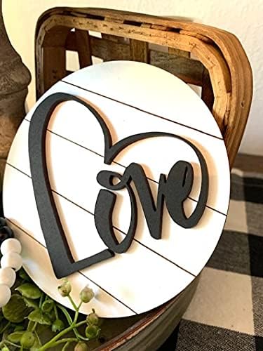 Amor, Buffalo Plaid Heart Mini Round 3D Sinais, decoração da casa, decoração de bandeja de camada, casa de fazenda