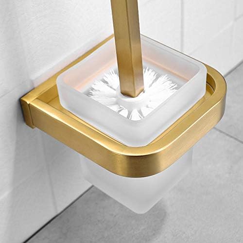 Escova de vaso sanitário pincel quadrado escova de escova escovada acabamento dourado banheiro suporte de limpeza de aço inoxidável com copo de xícara de copo de vaso sanitário pincel