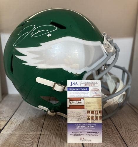 Philadelphia Eagles Jordan Davis assinou a réplica de retrocesso FullSize Réplica Helmet2 JSA - Capacetes NFL autografados