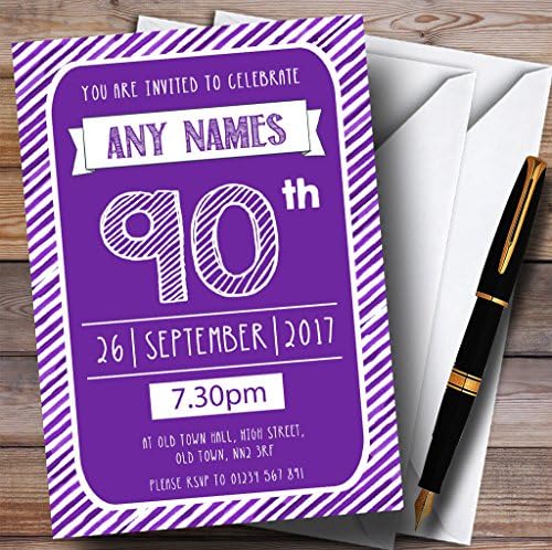 Purple & White listrado deco 90º convites de festa de aniversário personalizados
