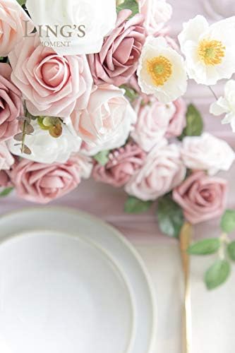 Momento de Ling Flores de rosa artificial 50pcs Rosas de espuma ombre de rosa empoeirada com haste para buquês de casamento diy centerpieces