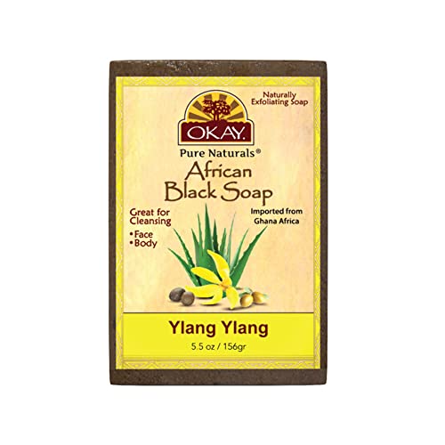 Ok | Sabão preto africano com Ylang Ylang | Para todos os tipos de pele | Limpeza e esfolia | Nutre e cura | Livre de sulfato, silicone e parabenos | 5,5 oz