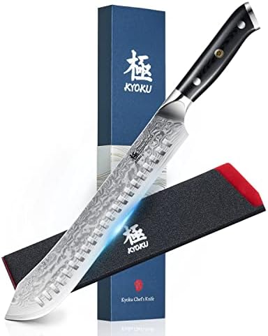 Kyoku Gin Series 10 ″ Bullnose Butcher Knife para corte de carne, faca de bullnose com revestimento de PVD prateado para chefs profissionais e cozinheiros domésticos, faca de carne de aço japonesa VG10 para cozinha comercial e doméstica