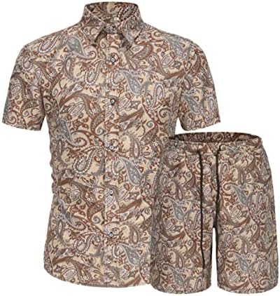 Roupas de trilhas de 2 peças para homens esticam camisa havaiana vintage e conjuntos curtos da moda Hawaii Muscle Thirts Ternos