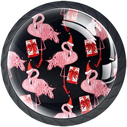 KaRaDo Christmas Hat para presentes rosa Flamingo Pattern Greaths 4 Peças Botão redondo de armário com parafusos adequados para o escritório em casa Móveis de guarda -roupa de quarto