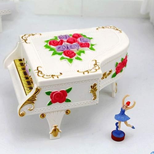 FBVCDX White Piano Music Box Led Luminous Music Jewelry Box Girling Ballet Girl Music Box Rose Music Box Presente de aniversário