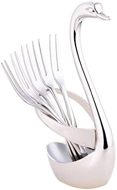 Cabilock Fruit Forks Swan Base Dinnerware Swan Forks and Spoons Holder para talheres de sobremesa de frutas