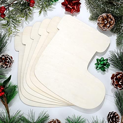 WHQXFDZ 6 PCs 9,6 polegadas de Natal Inacabado Meias de madeira Ornamentos de Natal Supplias de artesanato em forma de meias de Natal para Decoração DIY de Natal DIY