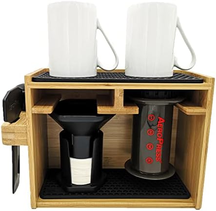 HEXNUB - Organizador de bambu para AeroPress, a estação de caddy segura a cafeteira da AeroPress, filtros, xícaras,