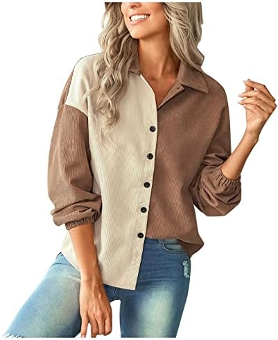 Moda feminina excessiva outono de bloco de cores soltas de camisa solta jaqueta
