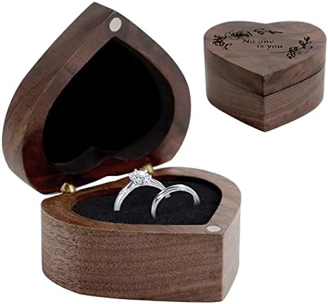 Caixa de anel de noivado Funisfun, caixa do portador do coração para dois anéis, pequena caixa de anel de madeira de rosa