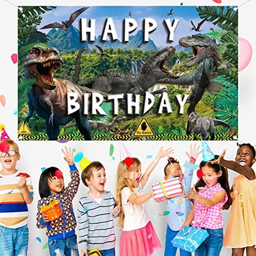 Dinosaur Feliz Aniversário Banner | Tema da selva feliz aniversário fotografia background | Decorações de festa de aniversário