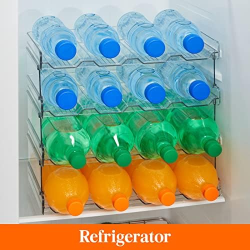 Organizador de garrafas de água empilhável de LifeWit para geladeira, suporte para garrafas de água, organização e armazenamento de despensa de cozinha, prateleiras de vinho de plástico, porta -copos de caneca de viagem, 4pack, segure 16 garrafas