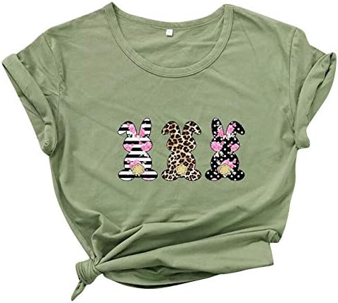 Moda Leopard Páscoa T-shirt Bunny para mulheres Camisas de coelho listradas flora