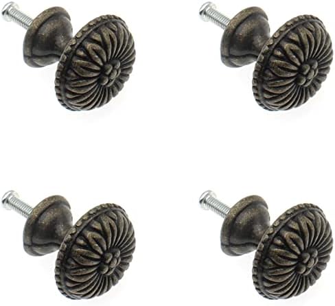 Ozxno Jóia Antiga Caixa de jóias Pull Pull Manuset 4 Pack Retro Bronze Round Flower Pattern Botões de tração e parafusos de montagem para armário de gaveta armário de armário de guarda-roupa