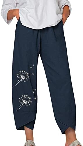 Calças de linho Ethkia para mulheres Palazzo High Selto Lounge Crot Crot Troushers With Pockets Womens Business Casual Pants