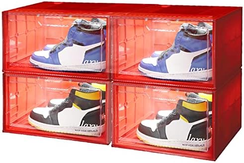 Caixa de armazenamento de sapatos Depila com luzes, 4 Pack Packable Shoe Box Storage recipientes, armazenamento de organizadores, armazenamento de sapatos, organizador de sapatos, caixas de contêineres com tampas, caixas de sapatos para entrada, caixa vermelha