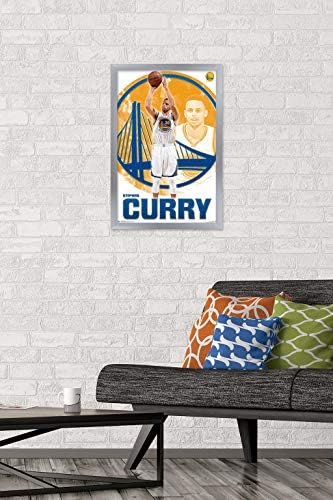 Trends International NBA Golden State Warriors - Stephen Curry 15 Poster de parede, 22.375 x 34, versão emoldurada de prata