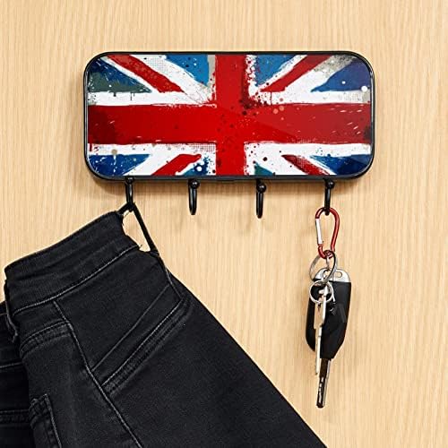 Ganchos de parede Vioqxi para casaco com 4 ganchos, cabide de balsa de entrada de bandeira do Reino Unido para pendurar roupas, chaves, toalhas, bolsas, lenço